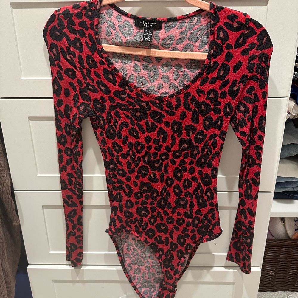 Red Cheetah Print Longsleeve Bodysuit